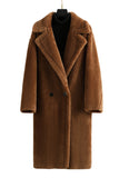 Cappotto marrone notched lapel long teddy wool