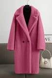 Cappotto marrone notched lapel long teddy wool