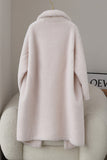 Cappotto marrone notched lapel long teddy wool