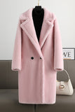 Cappotto marrone notched lapel long teddy wool