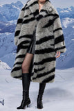 Zebra grigio scuro modello imitazione oversize lungo pelliccia finta Shearling cappotto