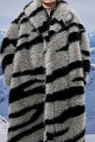 Zebra grigio scuro modello imitazione oversize lungo pelliccia finta Shearling cappotto