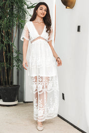 Maxi bianco Batwing Maniche Formale Abito Da Partito Con Pizzo