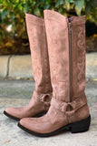 Stivali a metà polpaccio Cowgirl Boho blu ricamato