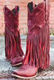 Stivaletti con frange rosso scuro