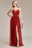 A-Line Paillettes Rust Prom Dress con fessura