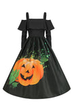 Halloween zucca stampata nera spalla fredda VIntage Dress