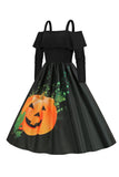 Halloween zucca stampata nera spalla fredda VIntage Dress