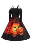 Halloween zucca stampata nera spalla fredda VIntage Dress