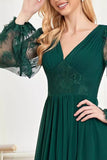 Pizzo Verde Scuro Lungo SLeeves A Line Prom Dress