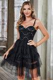 Nero A-Line Spaghetti Straps Corsetto Corsetto Abito Da Festa