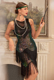 Glitter Nero Verde Paillettes Frange 1920s Gatsby Dress