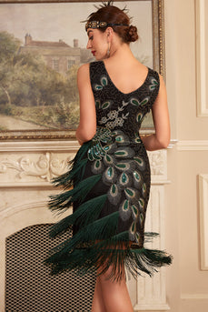 Sparkly nero paillettes frangiato 1920s Flapper Dress