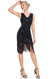 Scintillante nero paillettes V-Neck 1920s Flapper Dress con frange