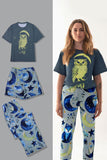 Pigiama di famiglia coordinato luminoso stampato grigio blu
