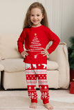 Pigiama abbinato per famiglia di Natale a maniche lunghe con albero con stampa rossa