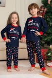 Navy Merry Christmas Print Famiglia Pigiama Coordinato Set