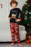 Nero Rosso Stampa Buon Natale Plaid Famiglia Pigiama Coordinato Set