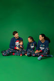 Pigiama di famiglia coordinato stampato a maniche lunghe blu navy