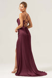 Sage Mermaid Spaghetti Straps Corsetto Abito da damigella d'onore in raso con fessura