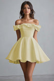 Off The Shoulder A Line Mini Abito Da Laurea Bianco