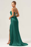 Sage Mermaid Spaghetti Straps Corsetto Abito da damigella d'onore in raso con fessura