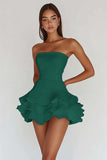 Bianco senza spalline A Line Tiered Matte Satin Graduation Dress