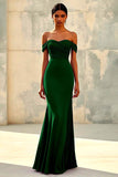 Abito lungo formale in chiffon viola con spalla a sirena