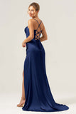 Sage Mermaid Spaghetti Straps Corsetto Abito da damigella d'onore in raso con fessura