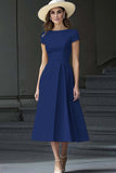 Daffodil A Line Boat Neck Vintage Abito da lavoro lungo in raso