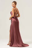 Sage Mermaid Spaghetti Straps Corsetto Abito da damigella d'onore in raso con fessura