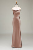 Dusty Blue guaina Spaghetti Straps Backless Satin Abito da damigella d'onore lungo