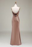 Dusty Blue guaina Spaghetti Straps Backless Satin Abito da damigella d'onore lungo
