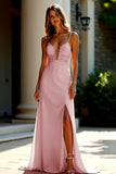 Guaina Champagne Stretch Raso Spaghetti Straps Abito lungo da ballo