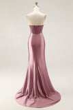 Blush sirena trasparente corsetto con perline lungo vestito da ballo senza spalline con fessura