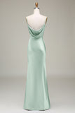 Dusty Blue guaina Spaghetti Straps Backless Satin Abito da damigella d'onore lungo