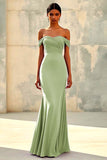 Abito lungo formale in chiffon viola con spalla a sirena
