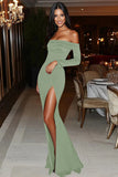 Borgogna Off-the-Shoulder Satin Stub Abito Gala con Spacco