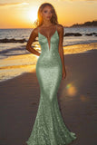 Scintillante argento backless sirena abito lungo formale