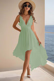 A Line V Neck arruffato chiffon Abito da laurea