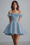 Off The Shoulder A Line Mini Abito Da Laurea Bianco