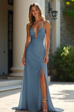 Guaina Champagne Stretch Raso Spaghetti Straps Abito lungo da ballo