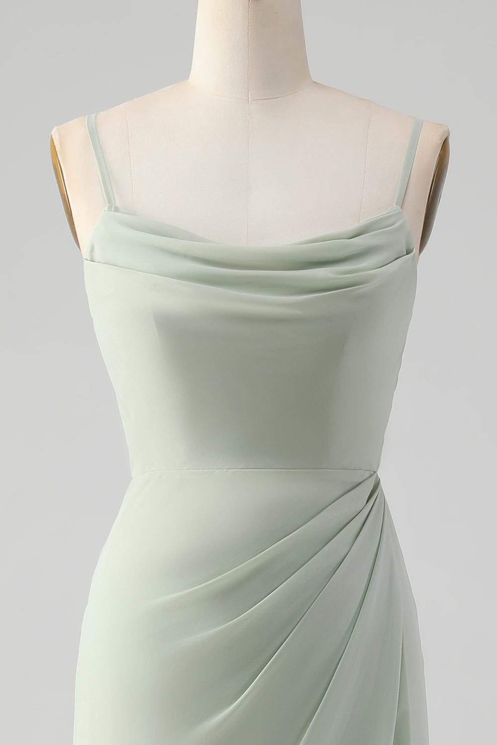 Matcha Spalline Sottili Chiffon Abito Lungo Da Damigella D'onore Con Pizzo Sulla Schiena con Spacco