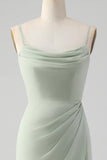Matcha Spalline Sottili Chiffon Abito Lungo Da Damigella D'onore Con Pizzo Sulla Schiena con Spacco