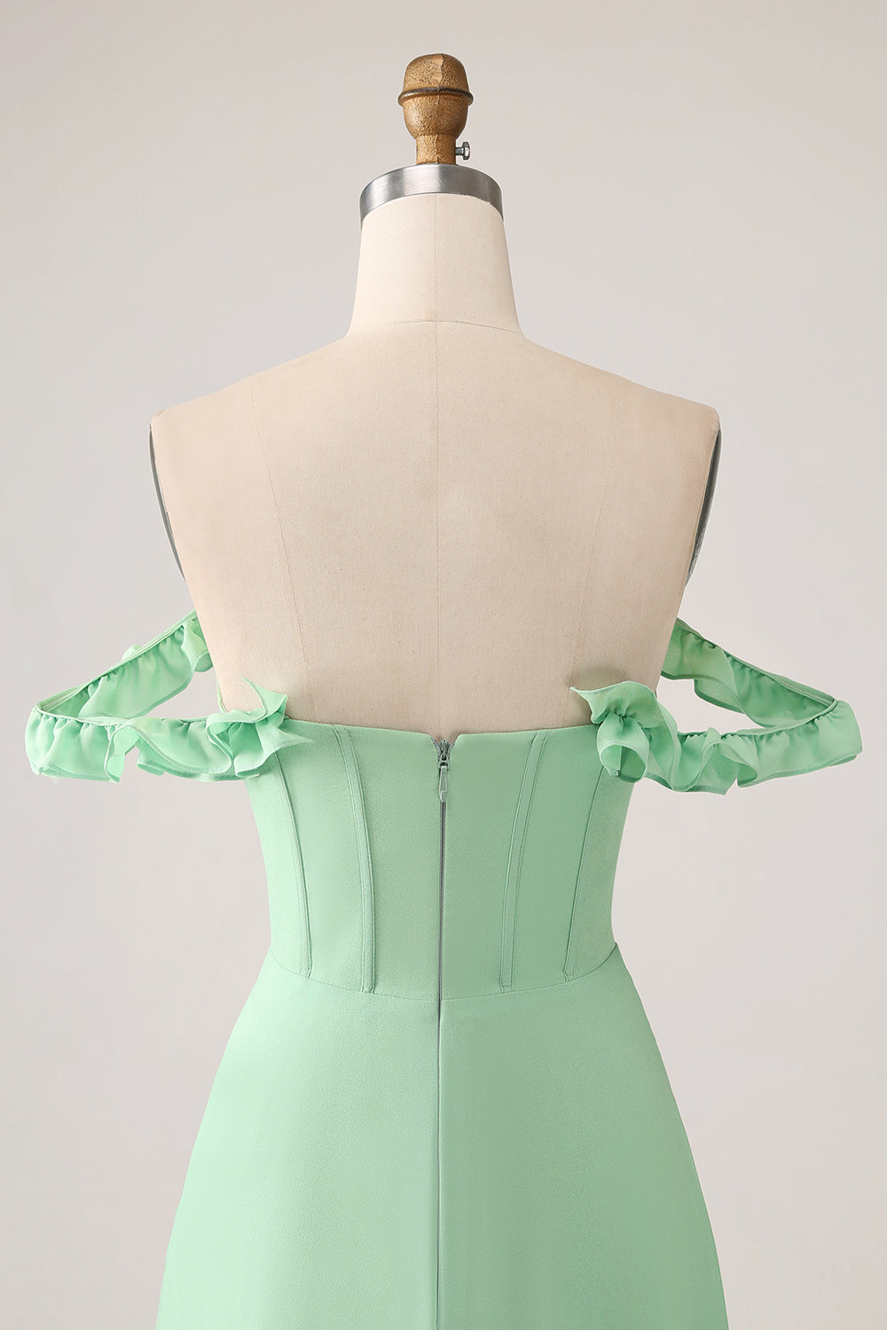 Verde A Line Fuori dalla spalla Corsetto Abito da damigella d'onore con volant