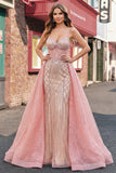 Vestito da cerimonia sirena con spalline sparkly blush e mantello