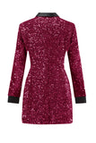 Sparkly Burgundy Bodycon Paillettes Maxi Blazer da donna