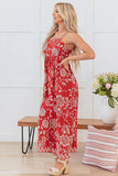 Abito estivo rosso floreale a linea di spaghetti con spalline