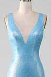 Glitter blu con scollo a V Mermaid Prom Dress