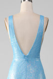 Glitter blu con scollo a V Mermaid Prom Dress